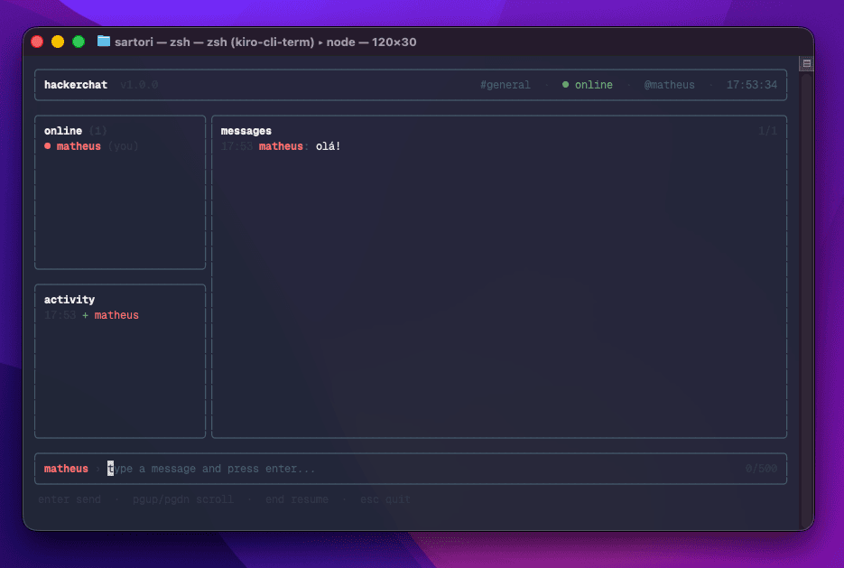 Hackerchat — visão do terminal
